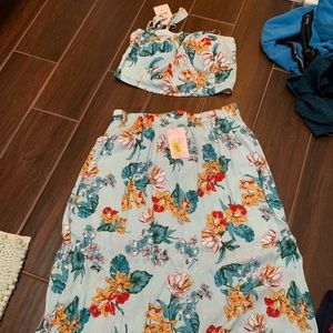 Crop top and long slit skirt